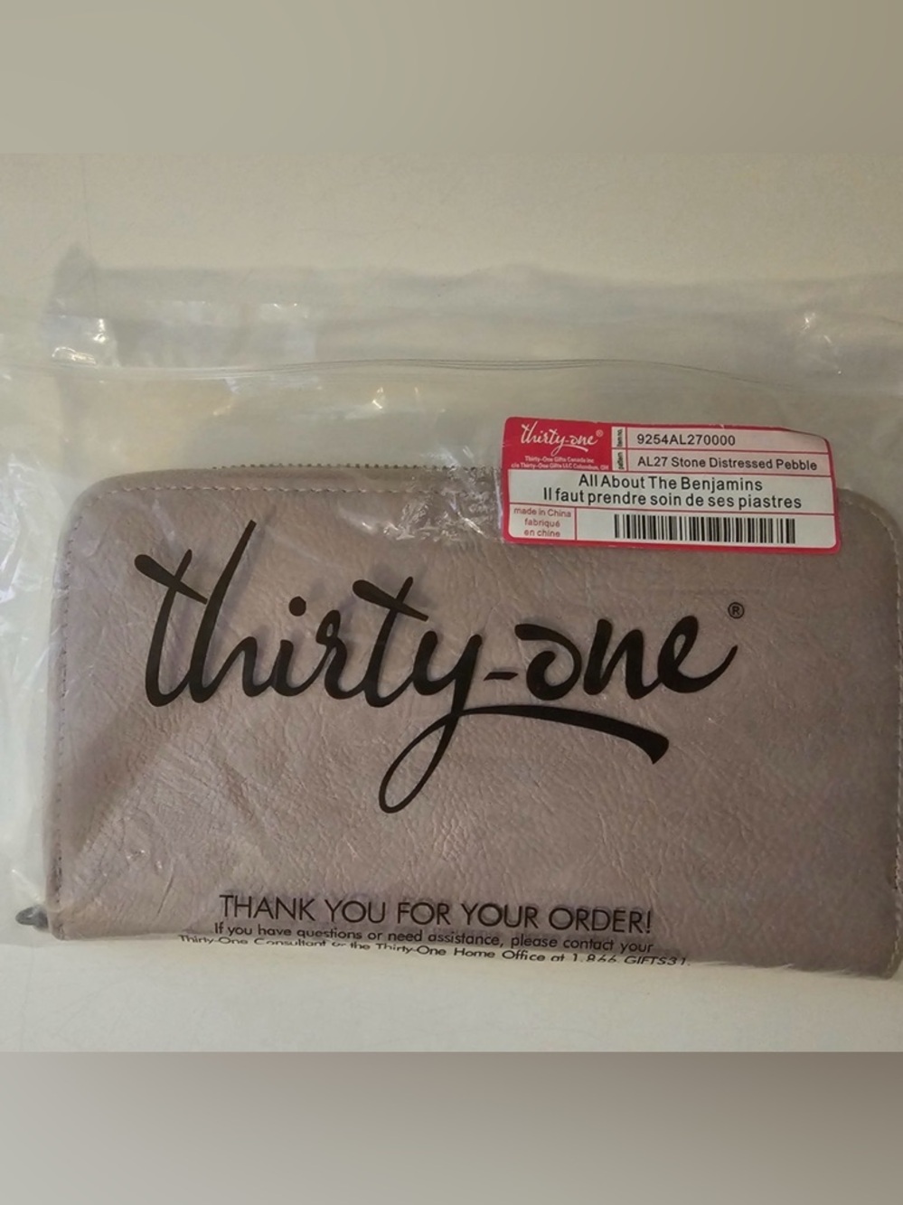 Thirty-One All About the Benjamins Wallet - Stone Distressed Pebble